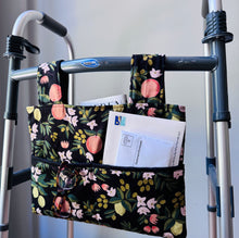 Load image into Gallery viewer, Black citrus and flora walker bag with black interior