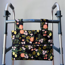 Load image into Gallery viewer, Black citrus and flora walker bag with black interior