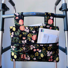 Load image into Gallery viewer, Black citrus and flora walker bag with black interior