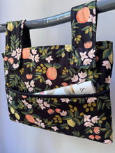 Load image into Gallery viewer, Black citrus and flora walker bag with black interior
