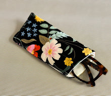 Load image into Gallery viewer, Black Strawberry Floral Padded Glasses Case – Linen Cotton Quilted Sleeve for Sunglasses & Reading Glasses | Stylish Protective Cover