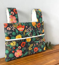 Load image into Gallery viewer, Floral black walker bag with multiple pockets