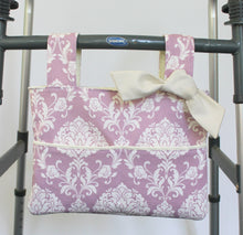Load image into Gallery viewer, Purple damask walker bag with bow