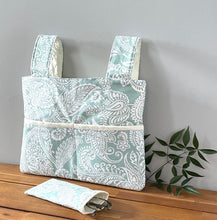Load image into Gallery viewer, Blue green paisley walker bag with pockets
