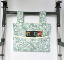 Load image into Gallery viewer, Blue green paisley walker bag with pockets