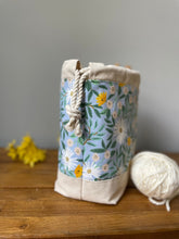 Load image into Gallery viewer, Blue daisy knitting project bag from Rifle Paper co fabrics