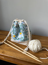 Load image into Gallery viewer, Blue daisy knitting project bag from Rifle Paper co fabrics