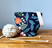 Load image into Gallery viewer, Navy Rifle Paper co yarn ball bag for knitters