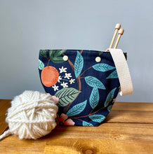 Load image into Gallery viewer, Navy Rifle Paper co yarn ball bag for knitters