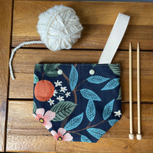 Load image into Gallery viewer, Navy Rifle Paper co yarn ball bag for knitters