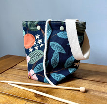 Load image into Gallery viewer, Navy Rifle Paper co yarn ball bag for knitters