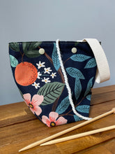 Load image into Gallery viewer, Navy Rifle Paper co yarn ball bag for knitters