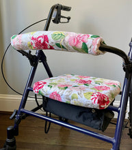 Load image into Gallery viewer, Rollator walker seat cover and back rest bar cover in pink floral