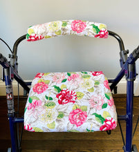 Load image into Gallery viewer, Rollator walker seat cover and back rest bar cover in pink floral