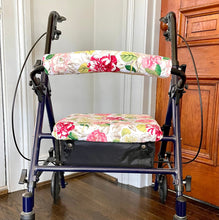 Load image into Gallery viewer, Rollator walker seat cover and back rest bar cover in pink floral