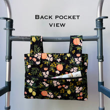 Load image into Gallery viewer, Black citrus and flora walker bag with black interior
