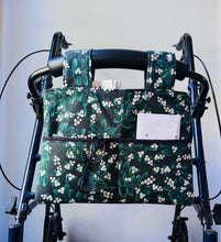 Load image into Gallery viewer, Green Mistletoe Christmas walker bag with pockets and black quilted interior
