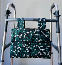 Load image into Gallery viewer, Green Mistletoe Christmas walker bag with pockets and black quilted interior
