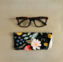 Load image into Gallery viewer, Black Strawberry Floral Padded Glasses Case – Linen Cotton Quilted Sleeve for Sunglasses &amp; Reading Glasses | Stylish Protective Cover
