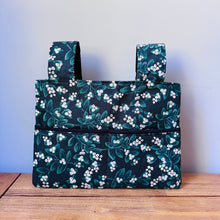 Load image into Gallery viewer, Green Mistletoe Christmas walker bag with pockets and black quilted interior
