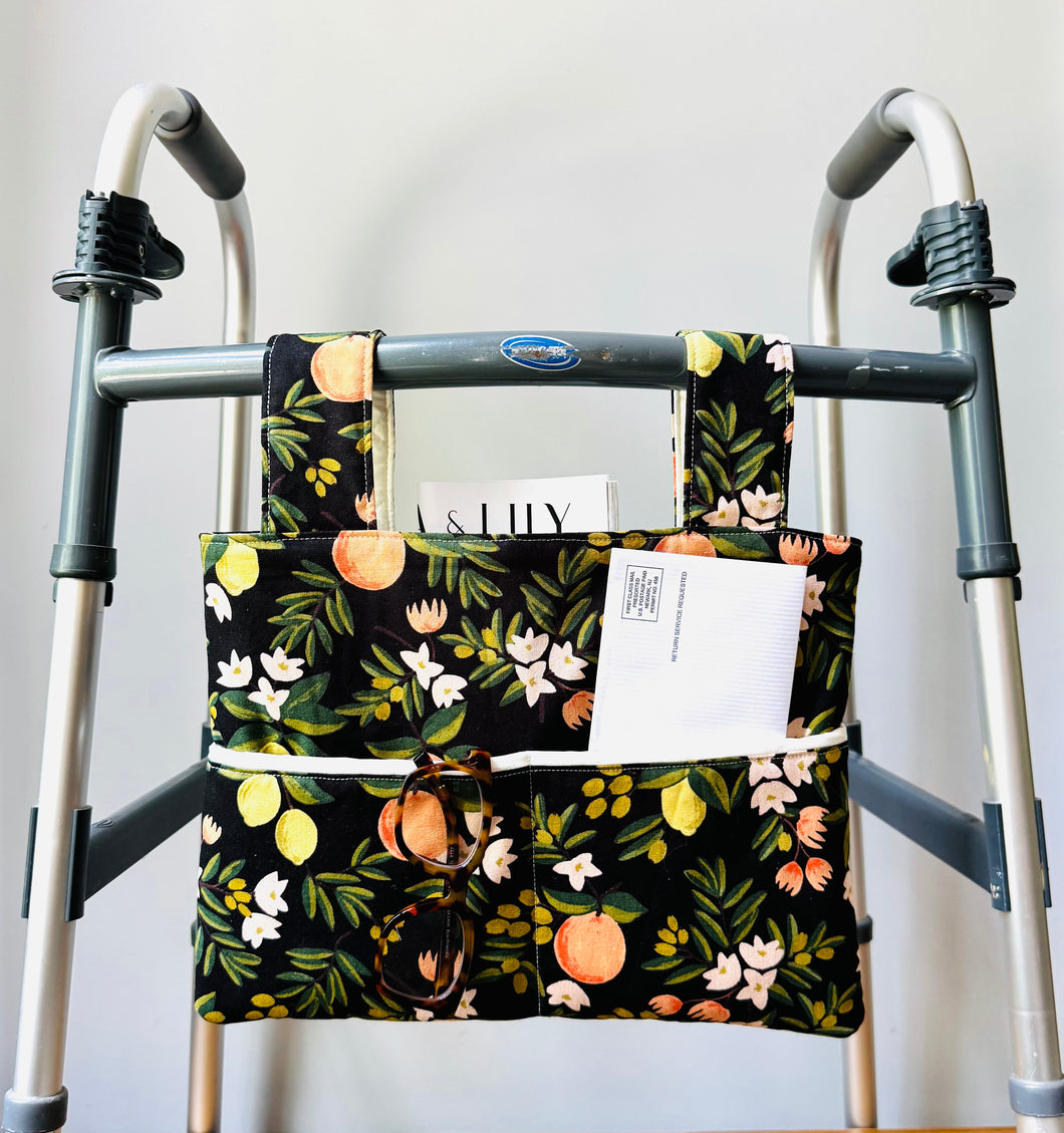 Black citrus and flora walker bag