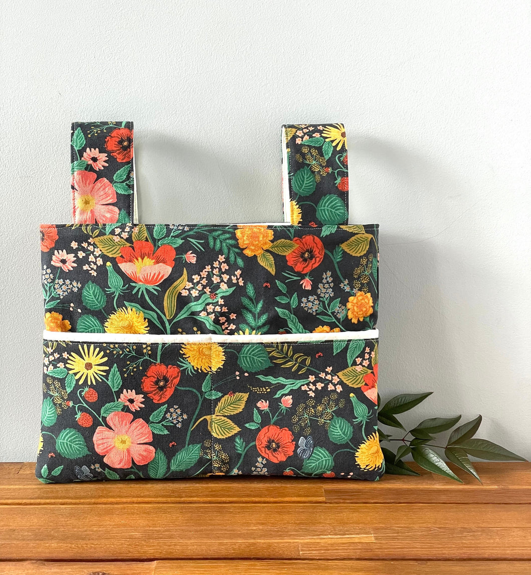 Floral black walker bag with multiple pockets