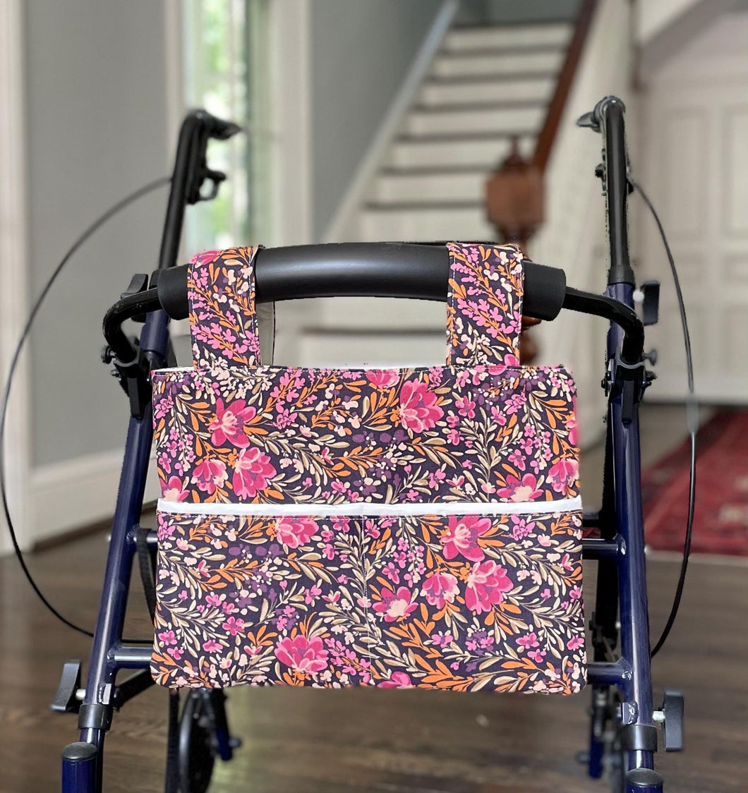 Butterfly garden floral rollator walker bag