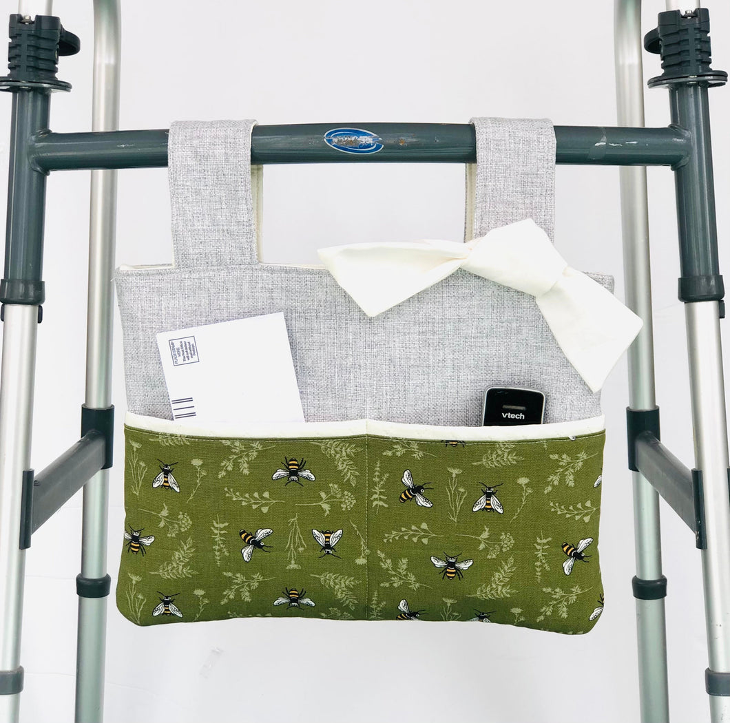 walker bag for mom, summer walker tote, nursing home gift, hip replacement needs, bee walker caddy, gift for grandma, rollator bag