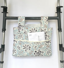 Load image into Gallery viewer, stylish blue walker bag, walker tote, walker bag with pockets, nursing home needs, hip replacement gift, walker bag for elderly
