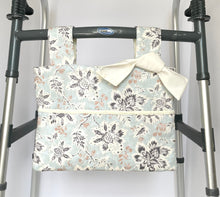 Load image into Gallery viewer, Pretty walker bag, walker tote, walker bag with pockets, blue and white bag, nursing home needs, walker accessories, walker bag for elderly
