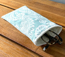 Load image into Gallery viewer, Green paisley eye glasses pouch, sunglasses case, pretty reading glasses case, glasses accessory, eye glass holder, soft glasses case

