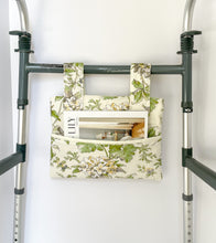 Load image into Gallery viewer, spring walker bag, walker tote, Mother’s Day gift, walker bag with pockets, nursing home needs, hip replacement gift, floral bag for elderly
