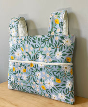 Load image into Gallery viewer, NEW! Rifle Bramble daisy floral walker bag, gift for grandma, walker tote, Christmas gift for mom, stylish rollator bag, blue walker caddy
