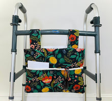 Load image into Gallery viewer, Floral Rifle Paper Co fabric walker bag, feminine bag for walker, walker caddy, rollator walker bag with pockets, birthday gift for grandma
