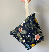 Load image into Gallery viewer, NEW! XL knitting project bag in navy Rifle Paper co fabric
