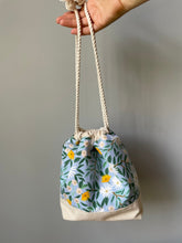 Load image into Gallery viewer, Blue daisy knitting project bag from Rifle Paper co fabrics

